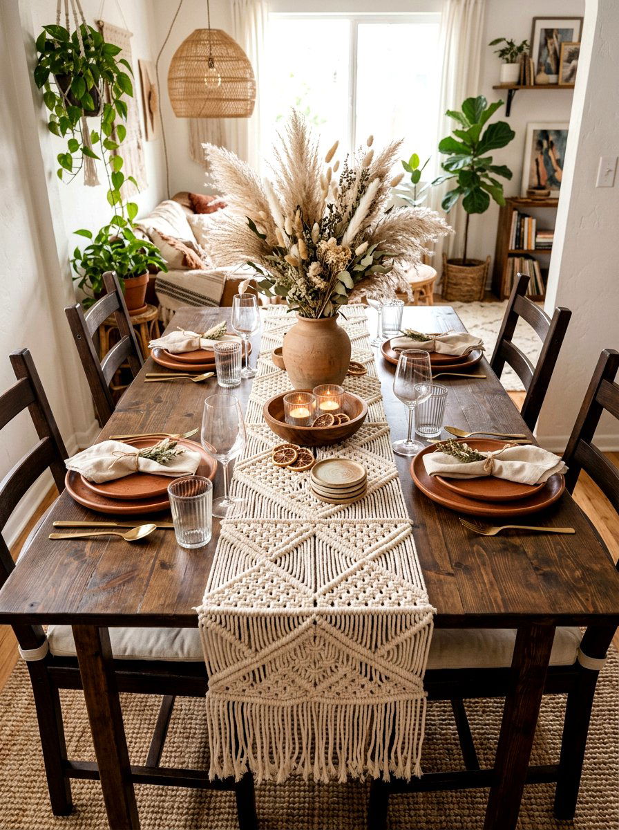 Boho Macrame Table - 25 Spring Table Decor Ideas