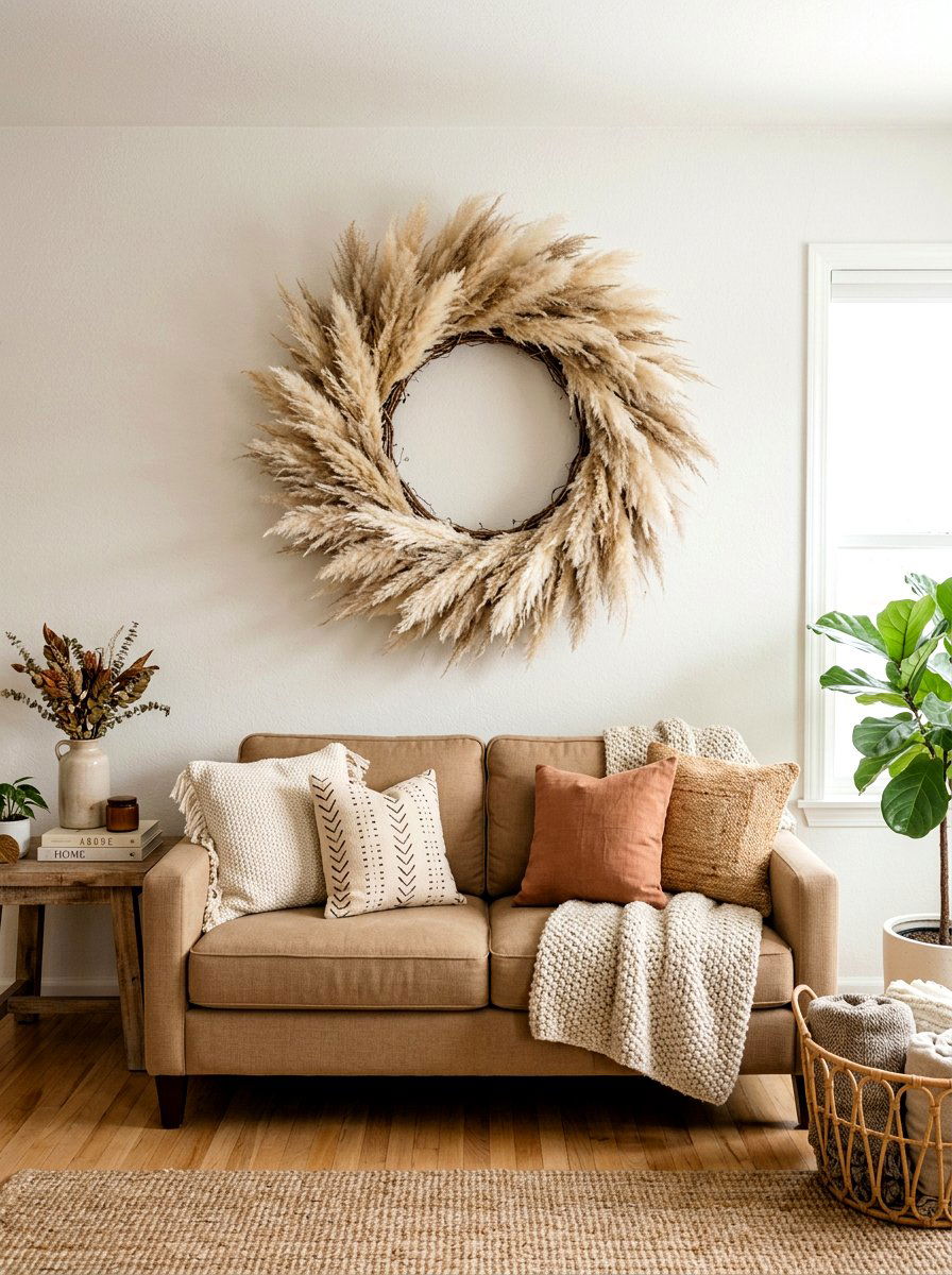 Boho Pampas Grass Wreath - 25 Spring Oversized Wreath Ideas