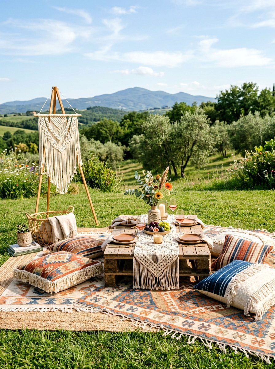 Boho Picnic Setup - 25 Spring Outdoor Entertaining Ideas