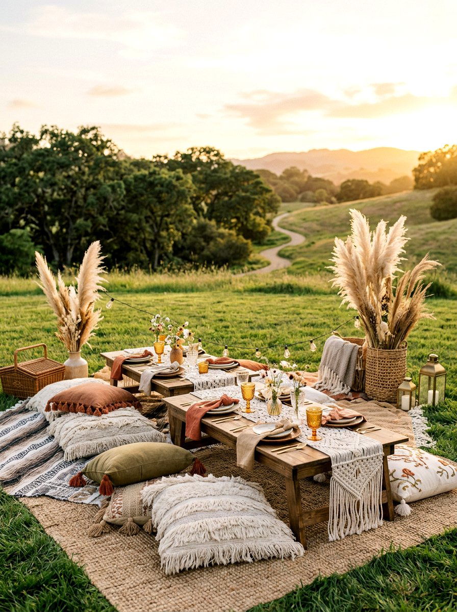 Boho Picnic Setup - 25 Spring Gender Reveal Decor Ideas
