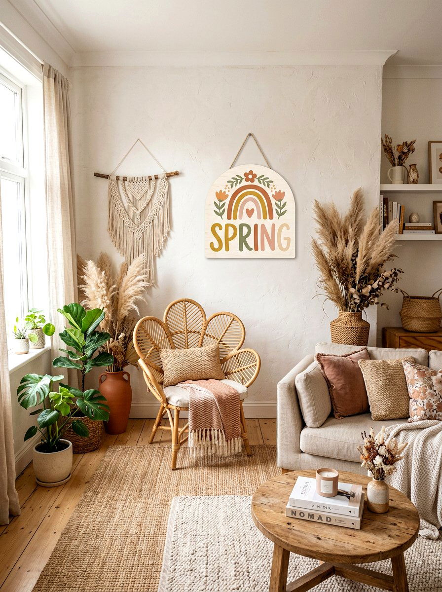 Boho Rainbow Spring Sign - 25 Spring DIY Sign Ideas
