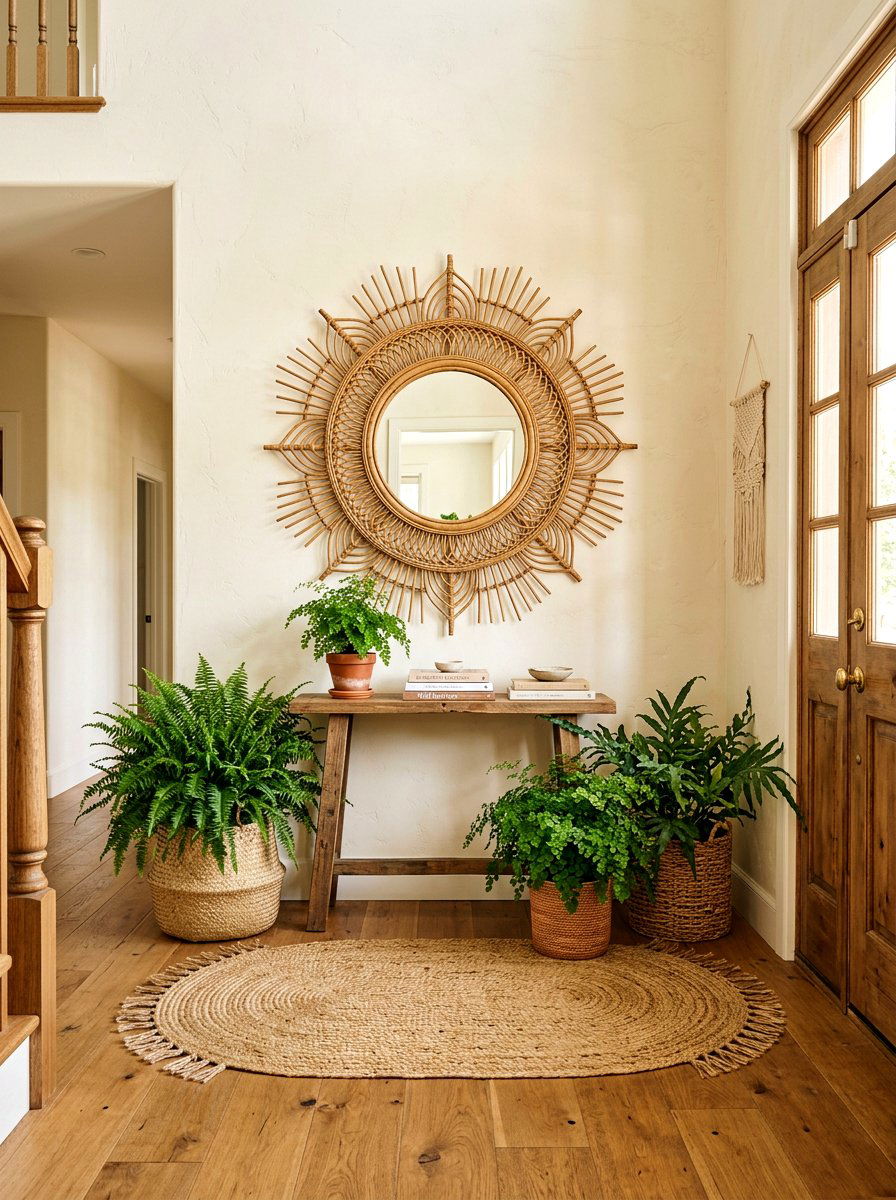 Boho Rattan Entryway Mirror - 25 Spring Entryway Mirror Ideas