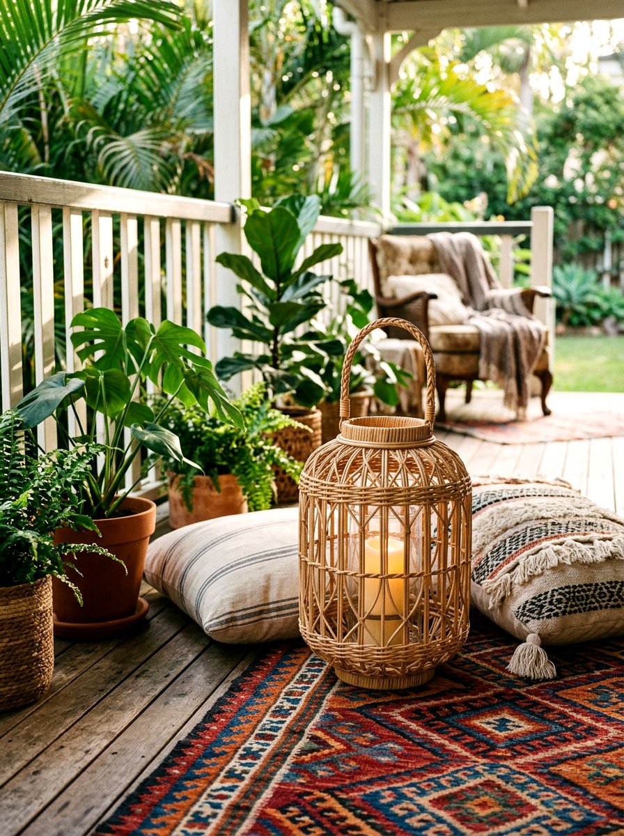 Boho Rattan Lantern - 25 Spring Lantern Ideas for Porch