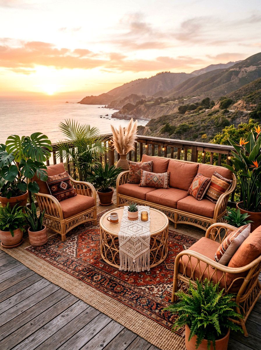 Boho Rattan Outdoor Furniture - 25 Spring Outdoor Dining Table Decor Ideas