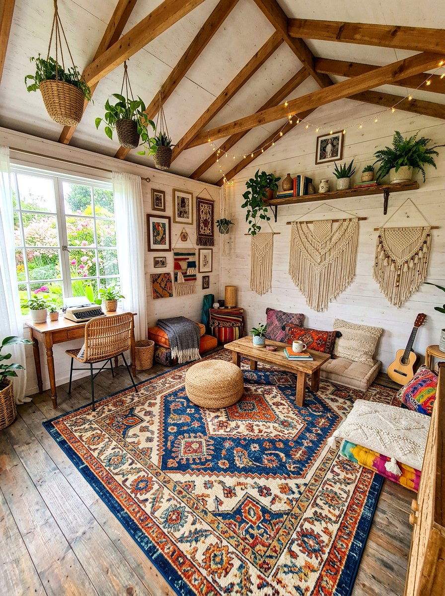 Boho Rug - 25 Spring She Shed Decor Ideas