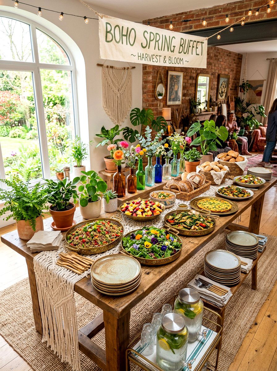 Boho Spring Buffet - 25 Spring Buffet Decor Ideas