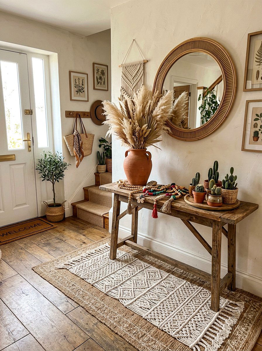 Boho Spring Entryway - 25 Spring Entryway Table Decor Ideas