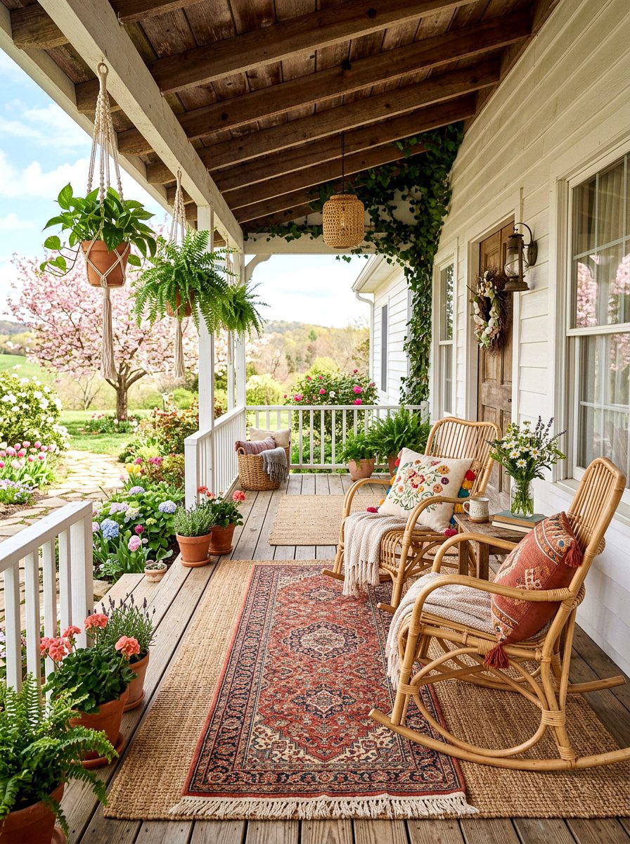 Boho Spring Porch - 25 Spring Porch Rocking Chair Decor Ideas