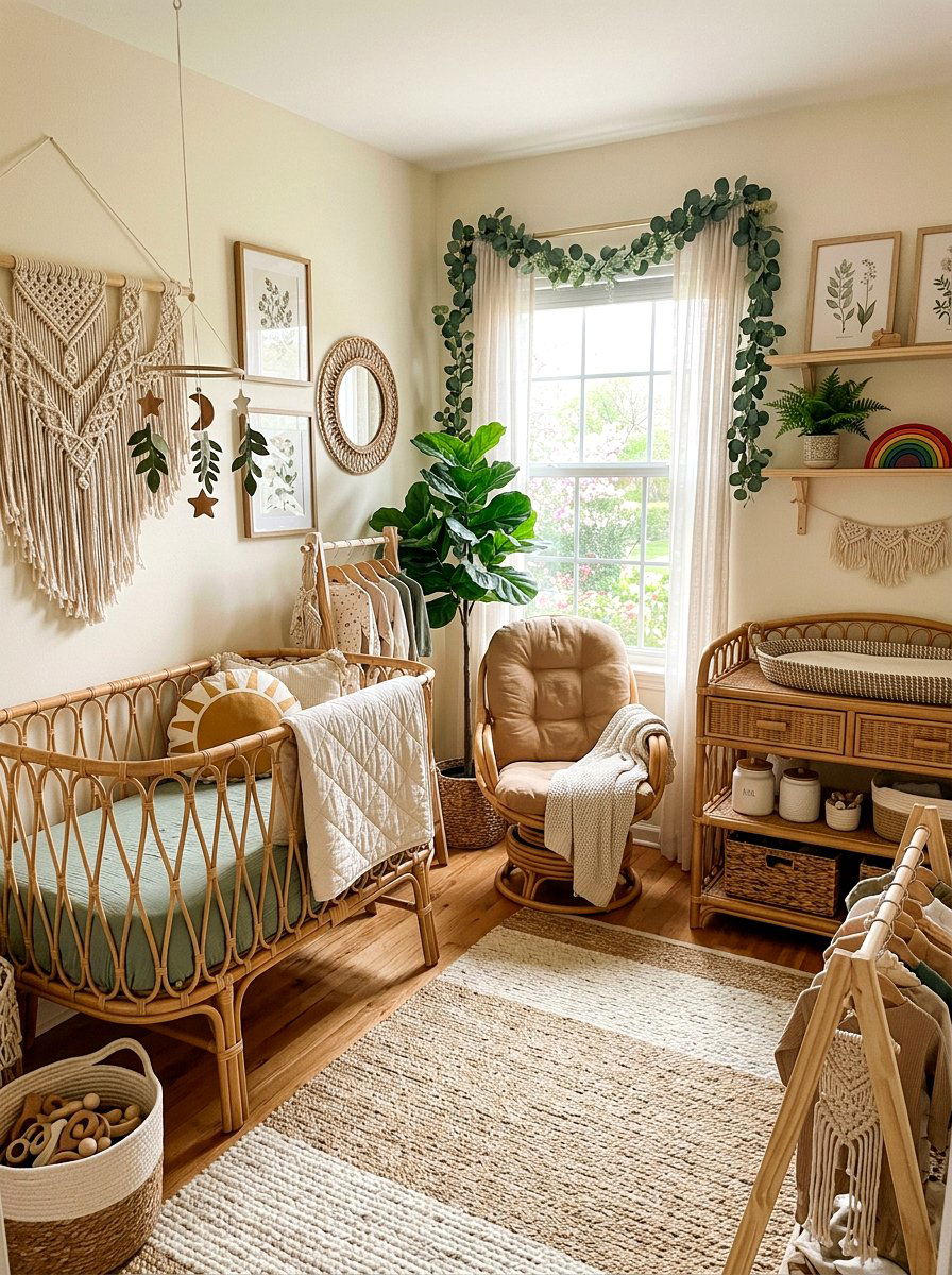 Boho Spring Rattan Nursery - 25 Spring Kids Room Decor Ideas