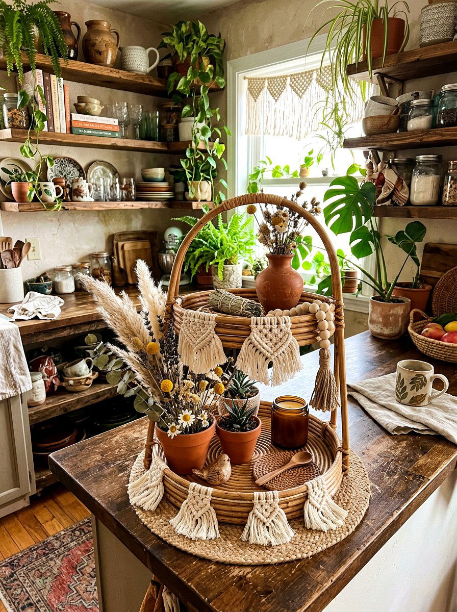 Boho Spring Tray - 25 Spring Tiered Tray Ideas for Kitchen