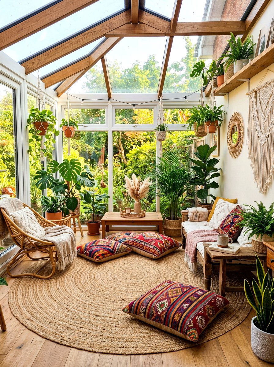 Boho Style Sunroom - 25 Spring Enclosed Porch Decor Ideas