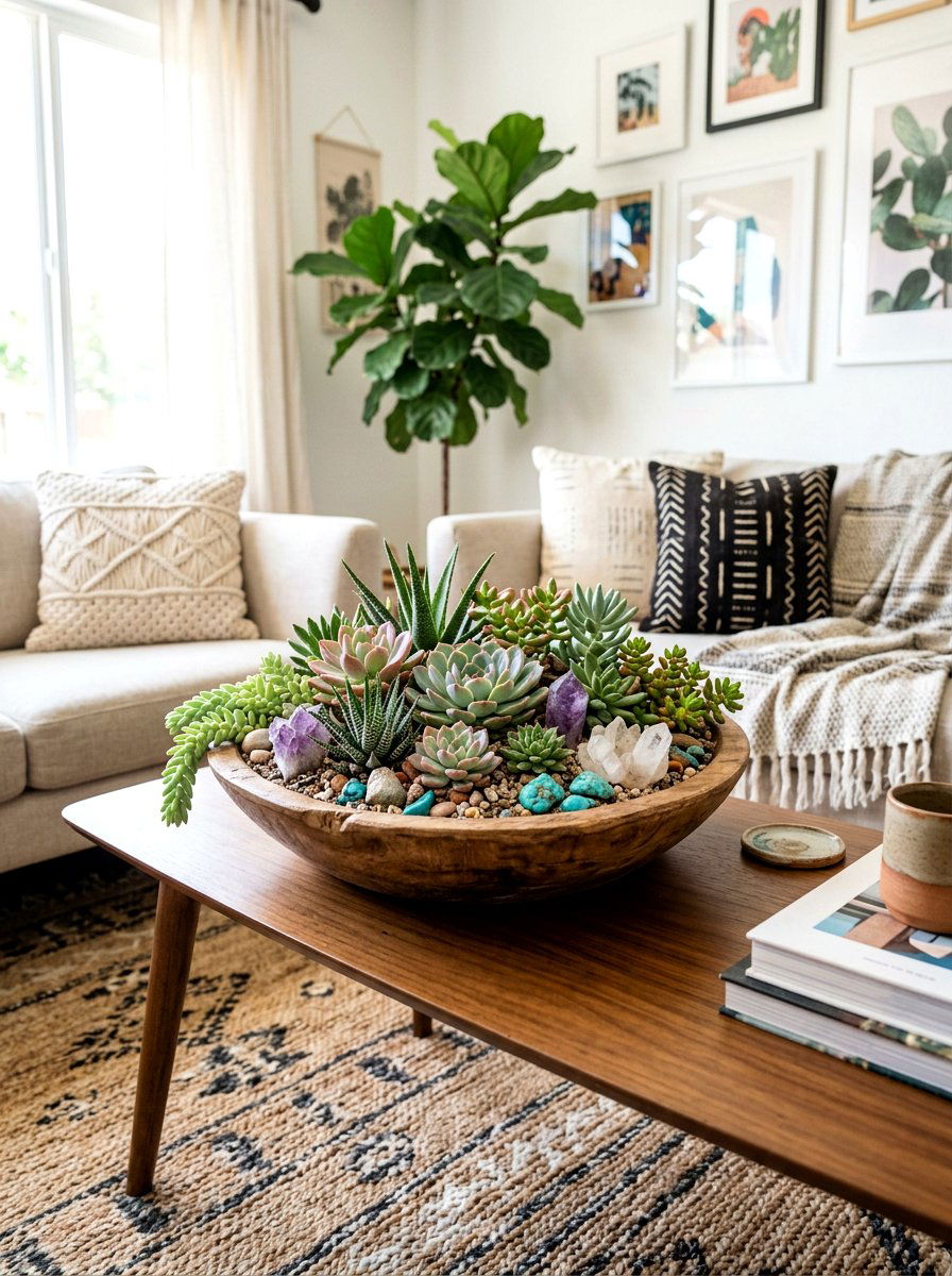 Boho Succulent Bowl - 25 Spring Succulent Centerpiece Ideas