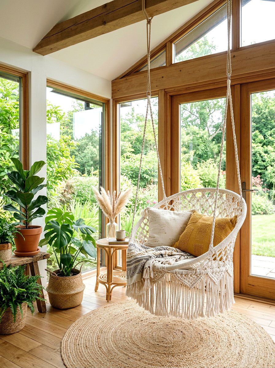 Boho Swing Chair - 25 Spring Three Season Room Decor Ideas