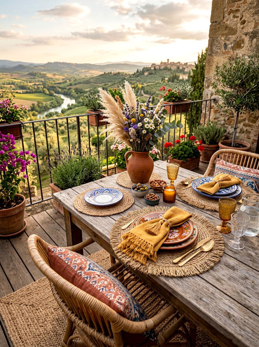 Boho Table Setting - 25 Spring Balcony Table Decor Ideas