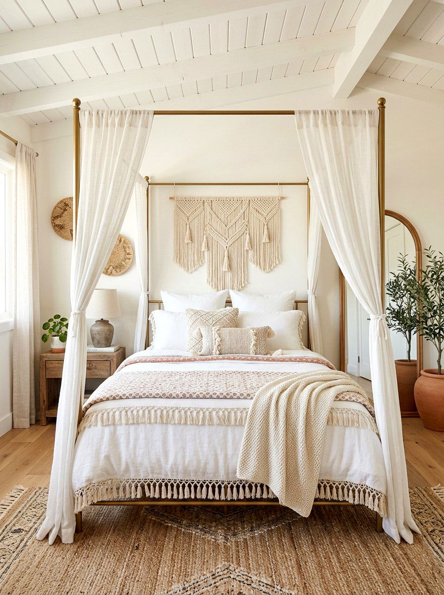 Boho Tassel Bedding - 25 Spring Canopy Bed Decor Ideas