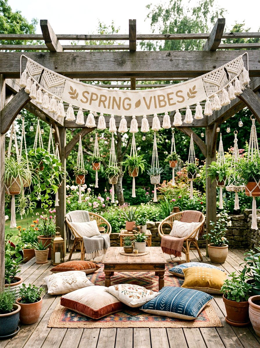 Boho Tassel Spring Banner - 25 Spring Outdoor Banner Ideas