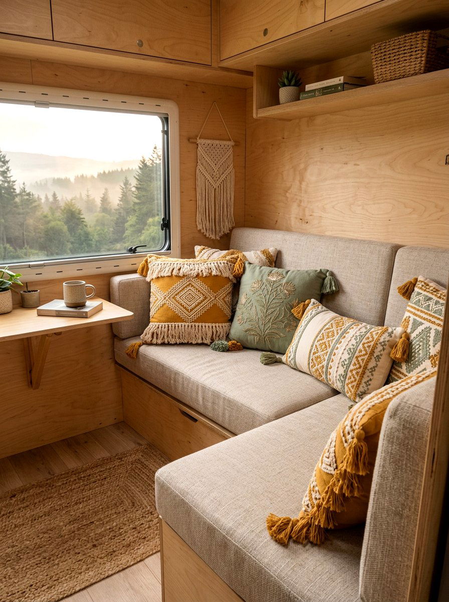 Boho Throw Pillows - 25 Spring Camper Decor Ideas