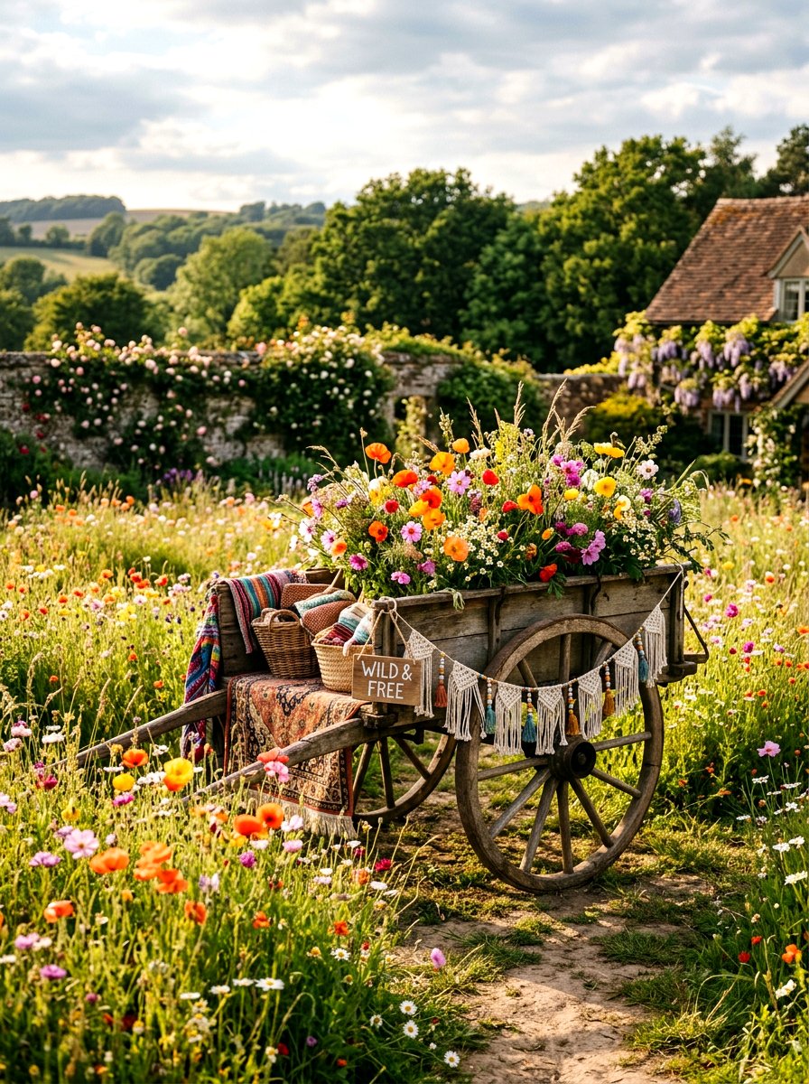 Boho Wildflower Wagon - 25 Spring Wagon Decor Ideas