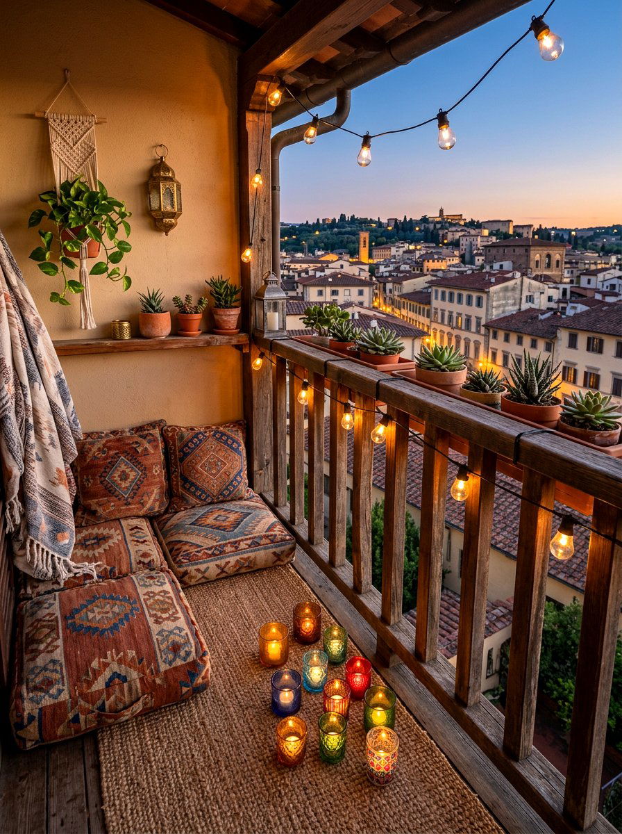 Boho balcony lighting - 25 Spring Outdoor Candle Ideas