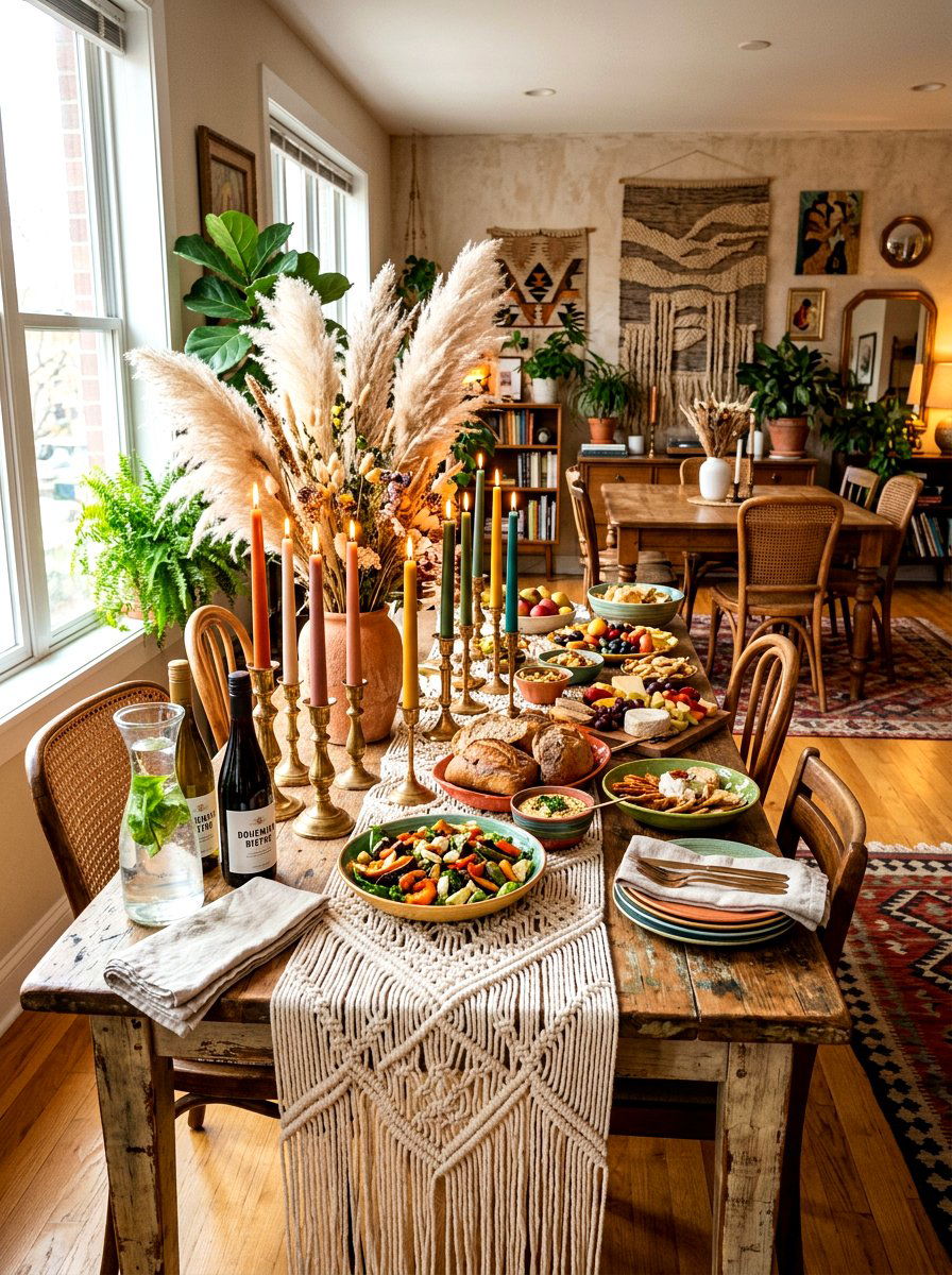 Boho chic table - 25 Spring Buffet Table Decor Ideas