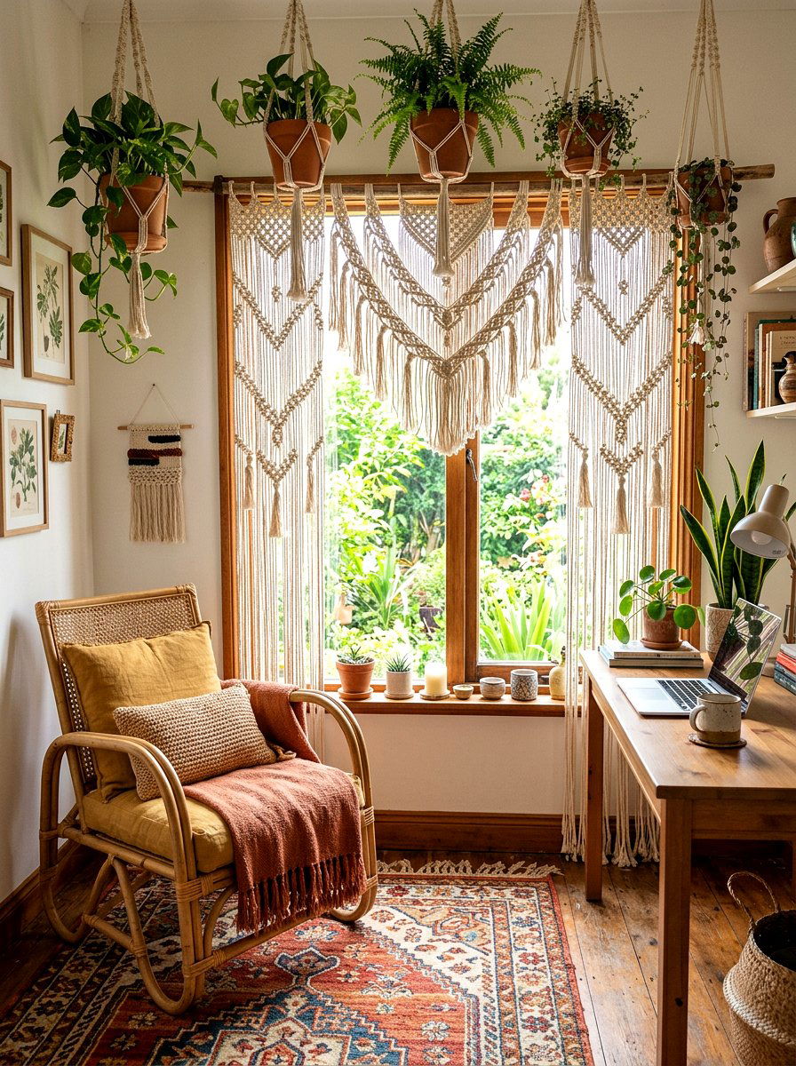 Boho macrame sheer curtain - 25 Spring Sheer Curtain Ideas