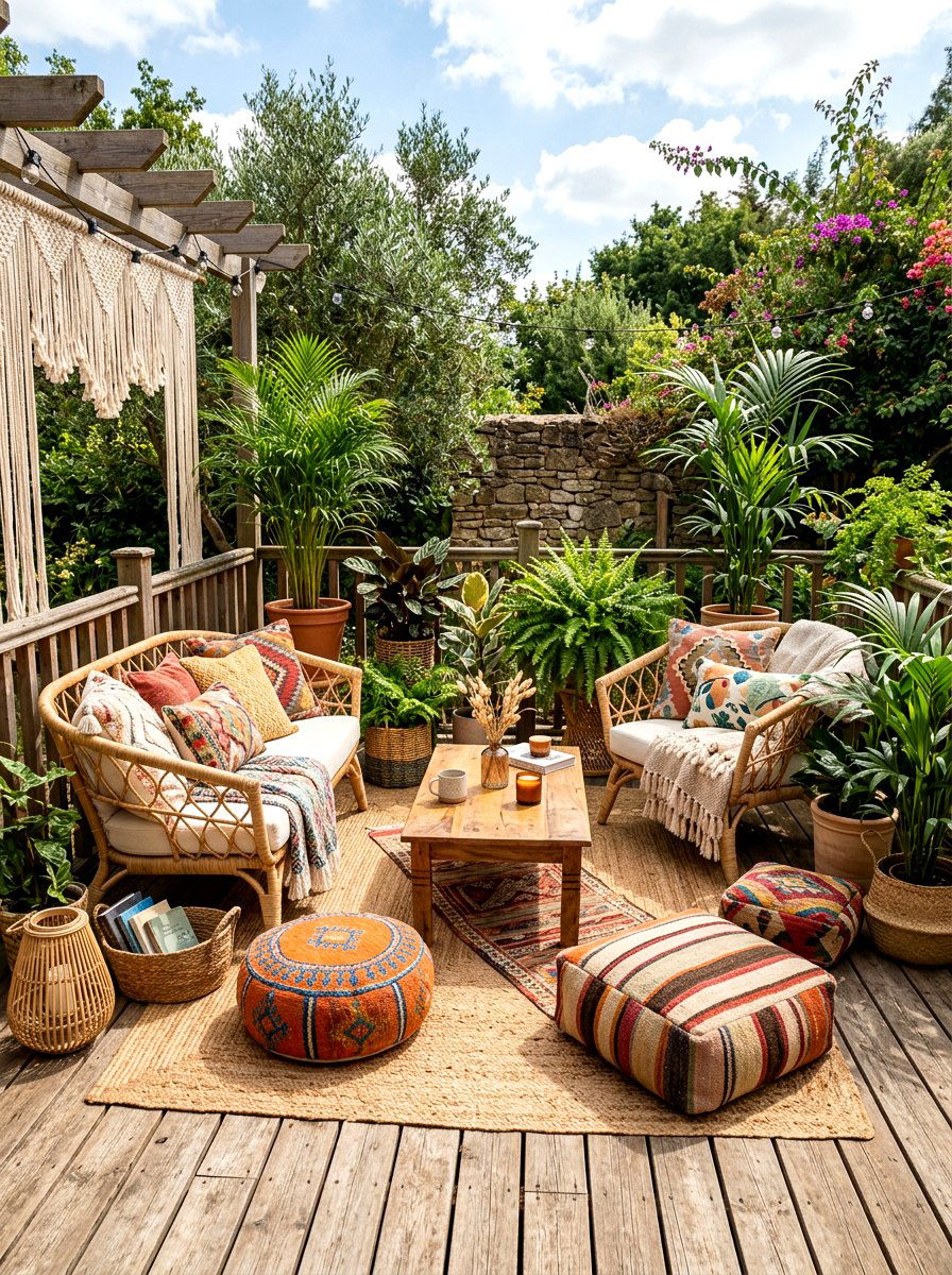 Boho outdoor lounge - 25 Backyard Spring Decor Ideas