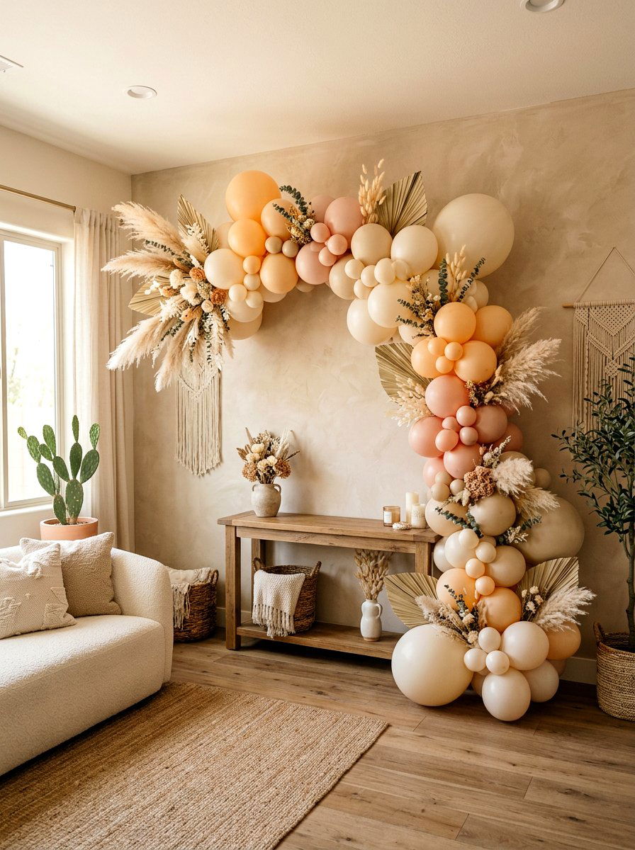 Boho spring balloon arch - 25 Spring Balloon Arch Ideas