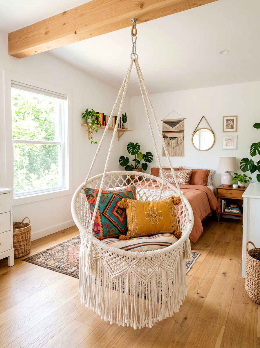 Boho swing chair - 25 Spring Bedroom Chair Ideas