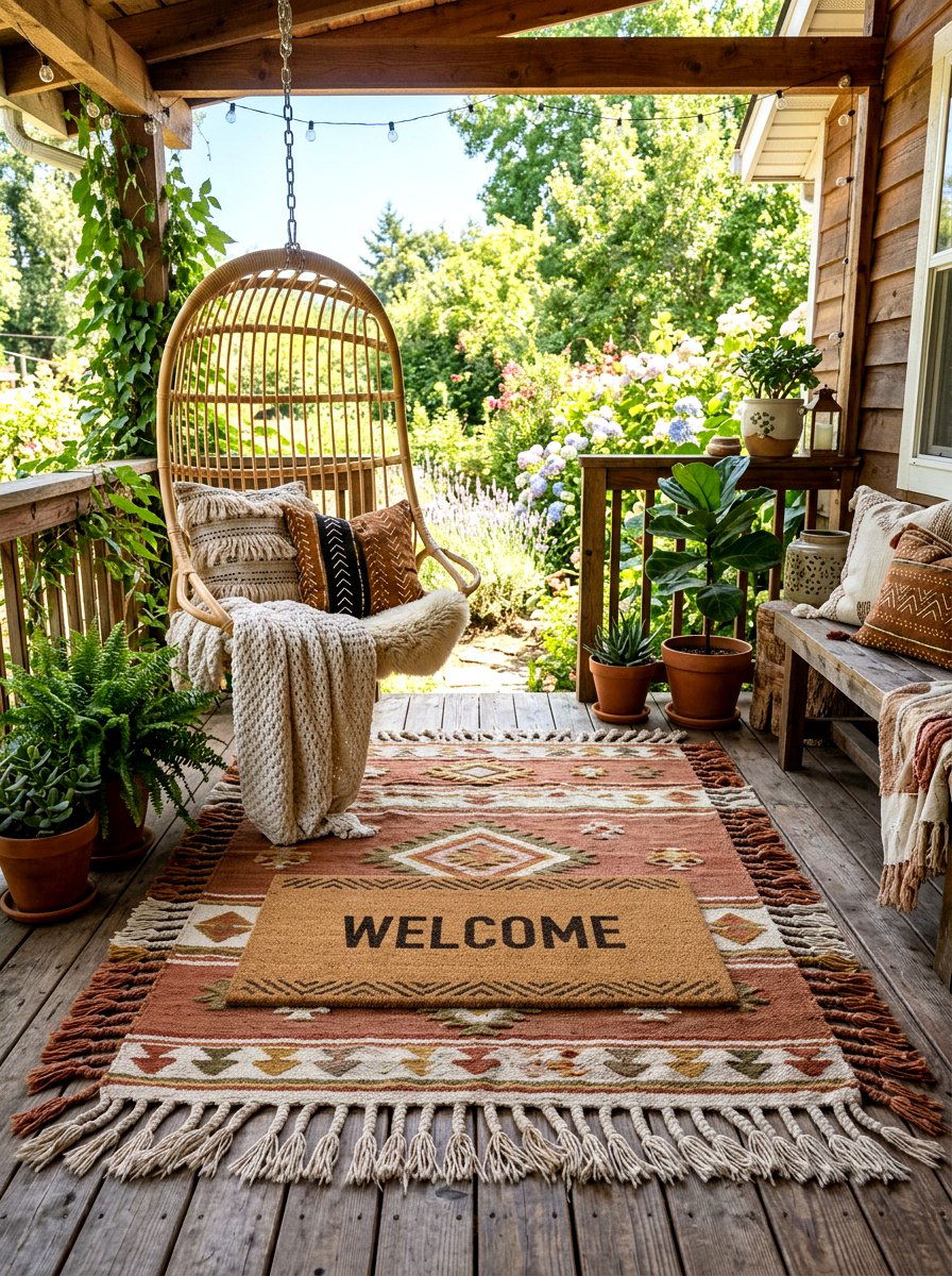 Boho tassel fringe rug - 25 Spring Welcome Mat Ideas