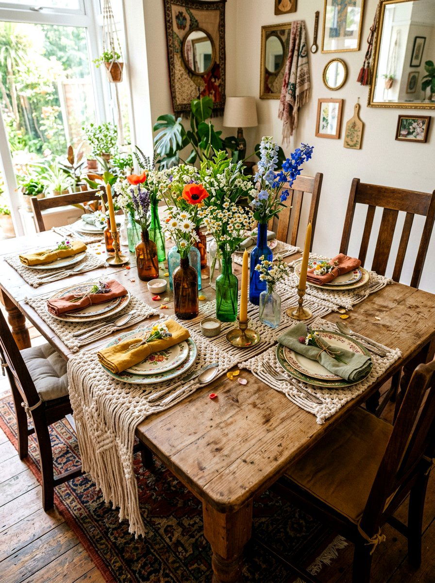 Boho wildflower table setting - 25 Spring Place Setting Ideas