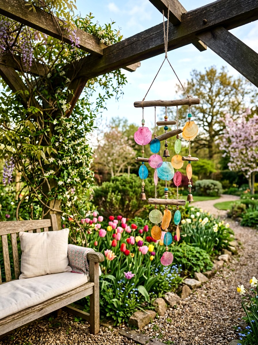 Boho wind chimes - 25 Spring Pergola Hanging Decor Ideas