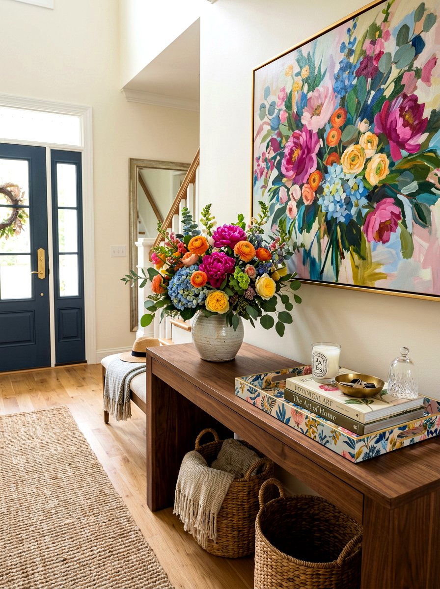 Bold Floral Entryway Console - 25 Spring Abstract Floral Decor Ideas