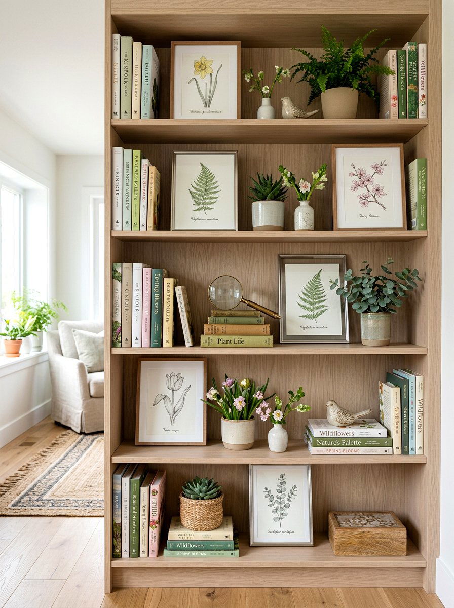 Bookshelf Spring Decor - 25 Spring Shelf Vignette Ideas