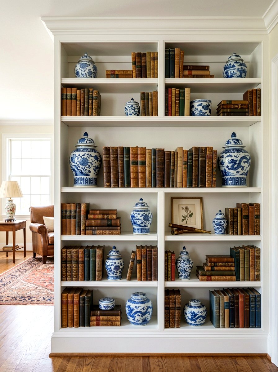 Bookshelf ginger jar styling - 25 Spring Ginger Jar Decor Ideas
