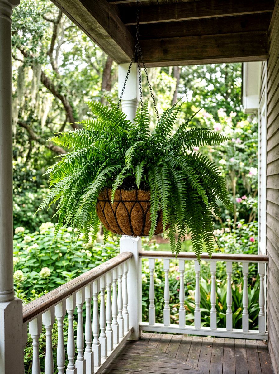 Boston Fern Basket - 25 Spring Front Yard Planter Ideas