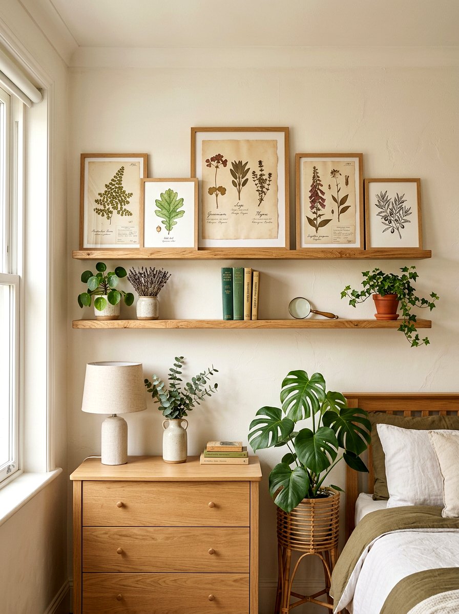 Botanical Art Display - 25 Spring Bedroom Shelf Ideas