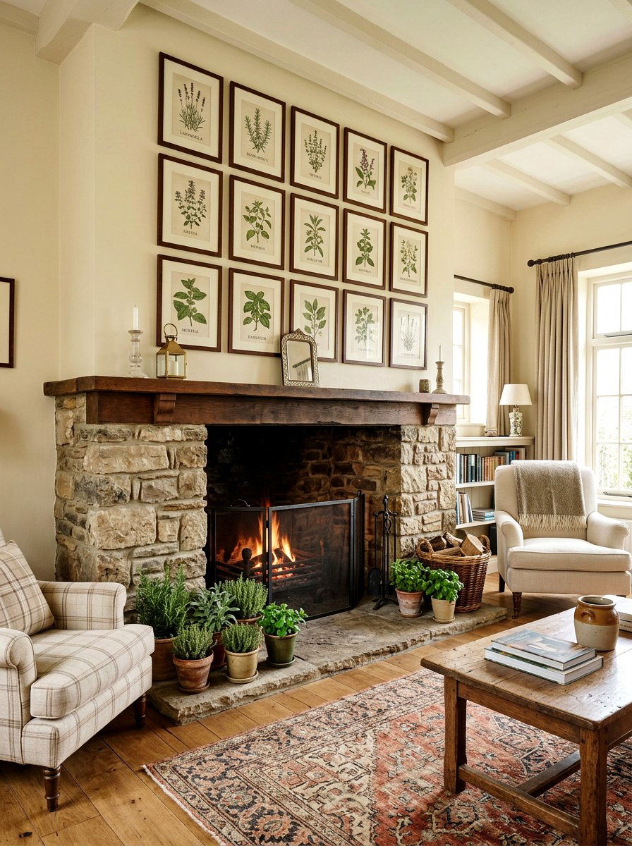 Botanical Art Fireplace - 25 Spring Stone Fireplace Decor Ideas