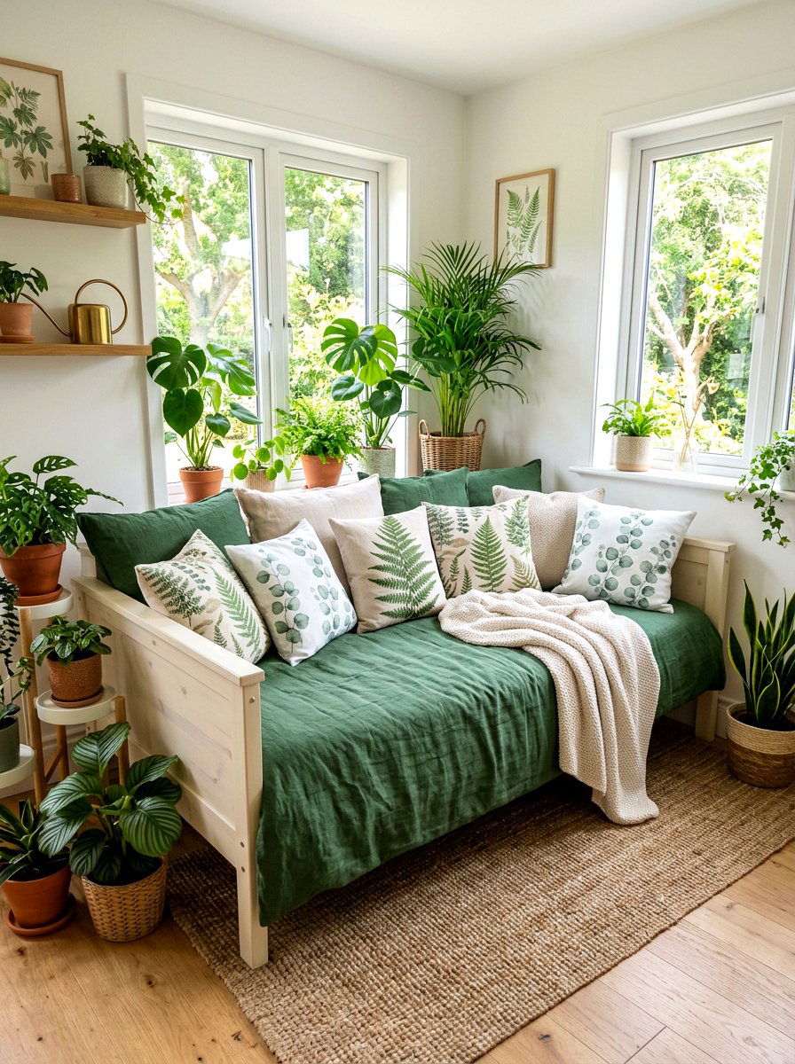 Botanical Daybed Setup - 25 Spring Daybed Decor Ideas