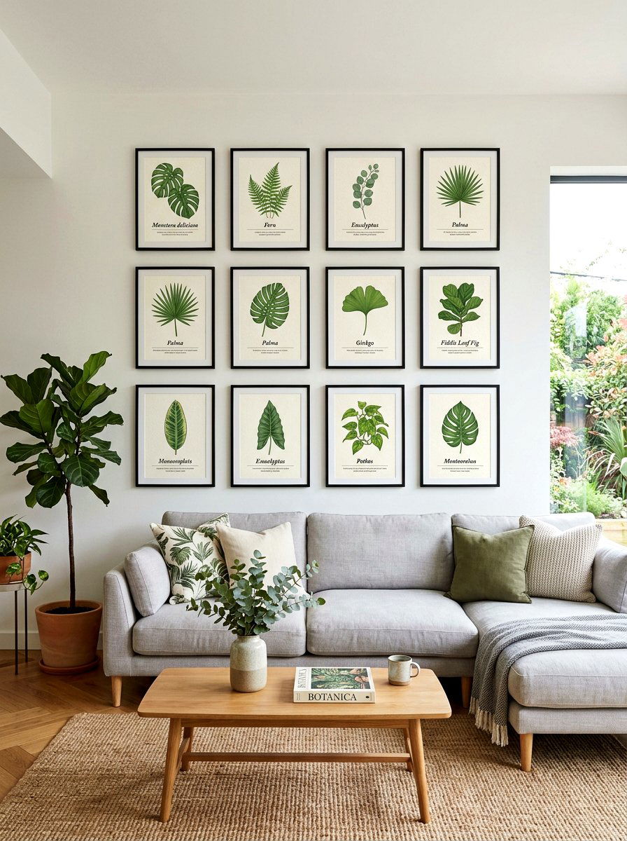 Botanical Gallery Wall - 25 Spring Living Room Wall Decor Ideas