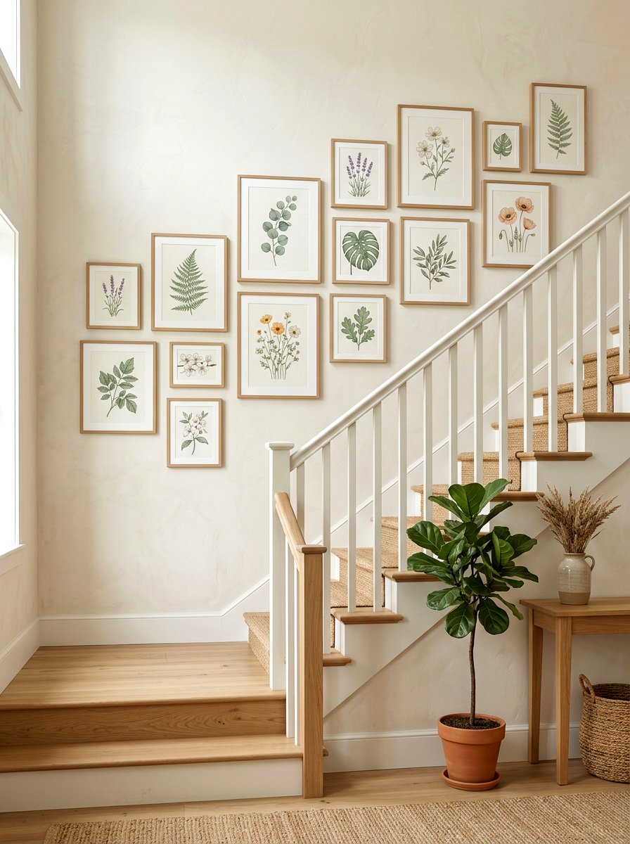Botanical Gallery Wall - 25 Spring Stairway Wall Decor Ideas
