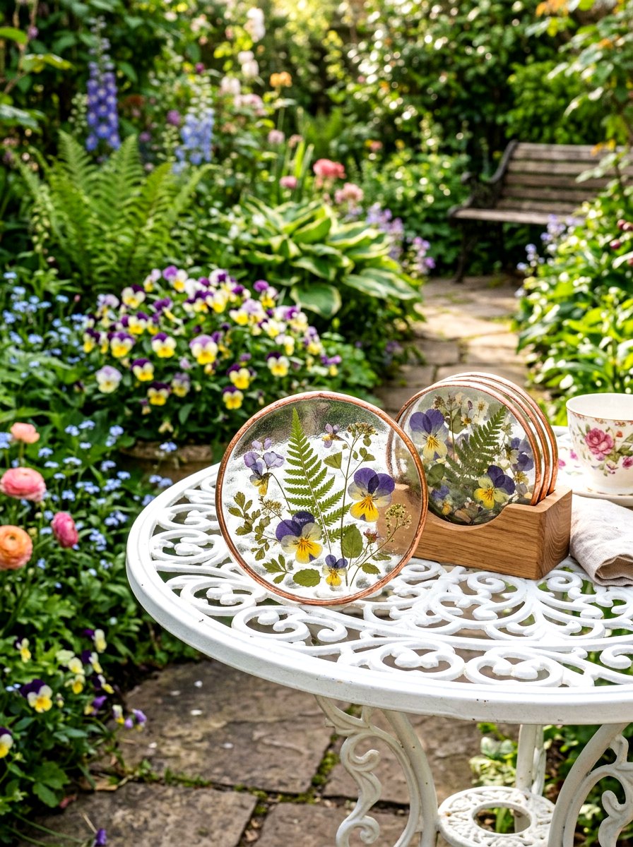 Botanical Glass Coaster - 25 Spring Pressed Flower Ideas