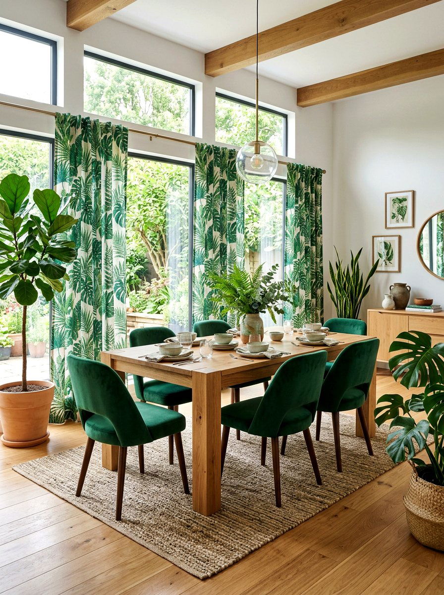 Botanical Leaf Pattern Curtain - 25 Spring Dining Room Curtain Ideas
