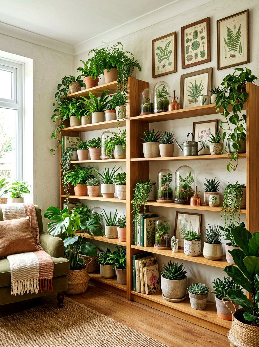 Botanical Living Room Shelf - 25 Spring Living Room Shelf Ideas