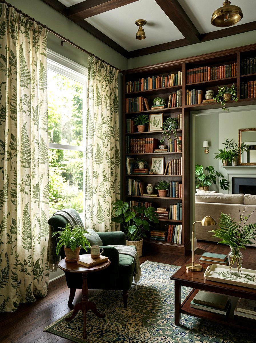 Botanical Print Curtains - 25 Spring Living Room Curtain Ideas