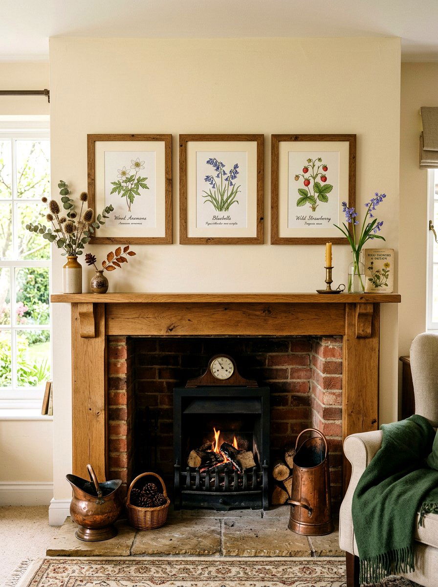 Botanical Print Frame - 25 Spring Cottage Mantel Ideas