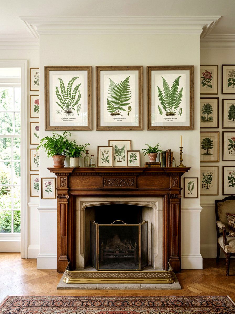 Botanical Print Gallery - 25 Spring Mantel Decor Ideas