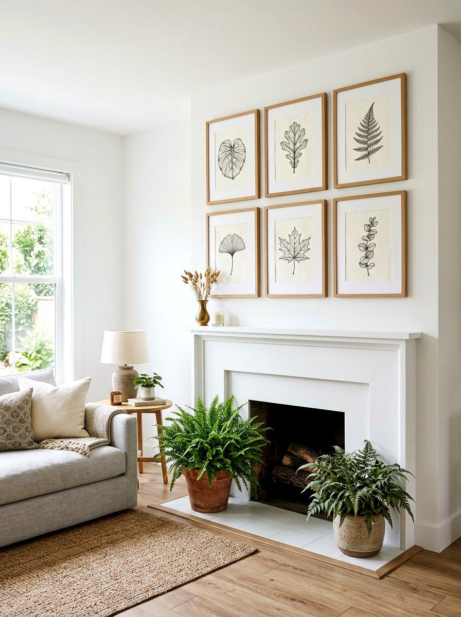 Botanical Print Gallery Wall - 25 Spring Fireplace Decor Ideas