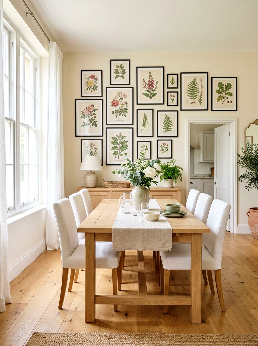 Botanical Print Gallery Wall - 25 Spring Dining Room Wall Decor Ideas