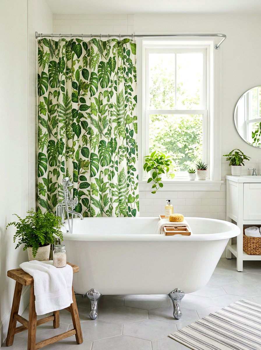 Botanical Shower Curtain - 25 Spring Bathroom Refresh Ideas