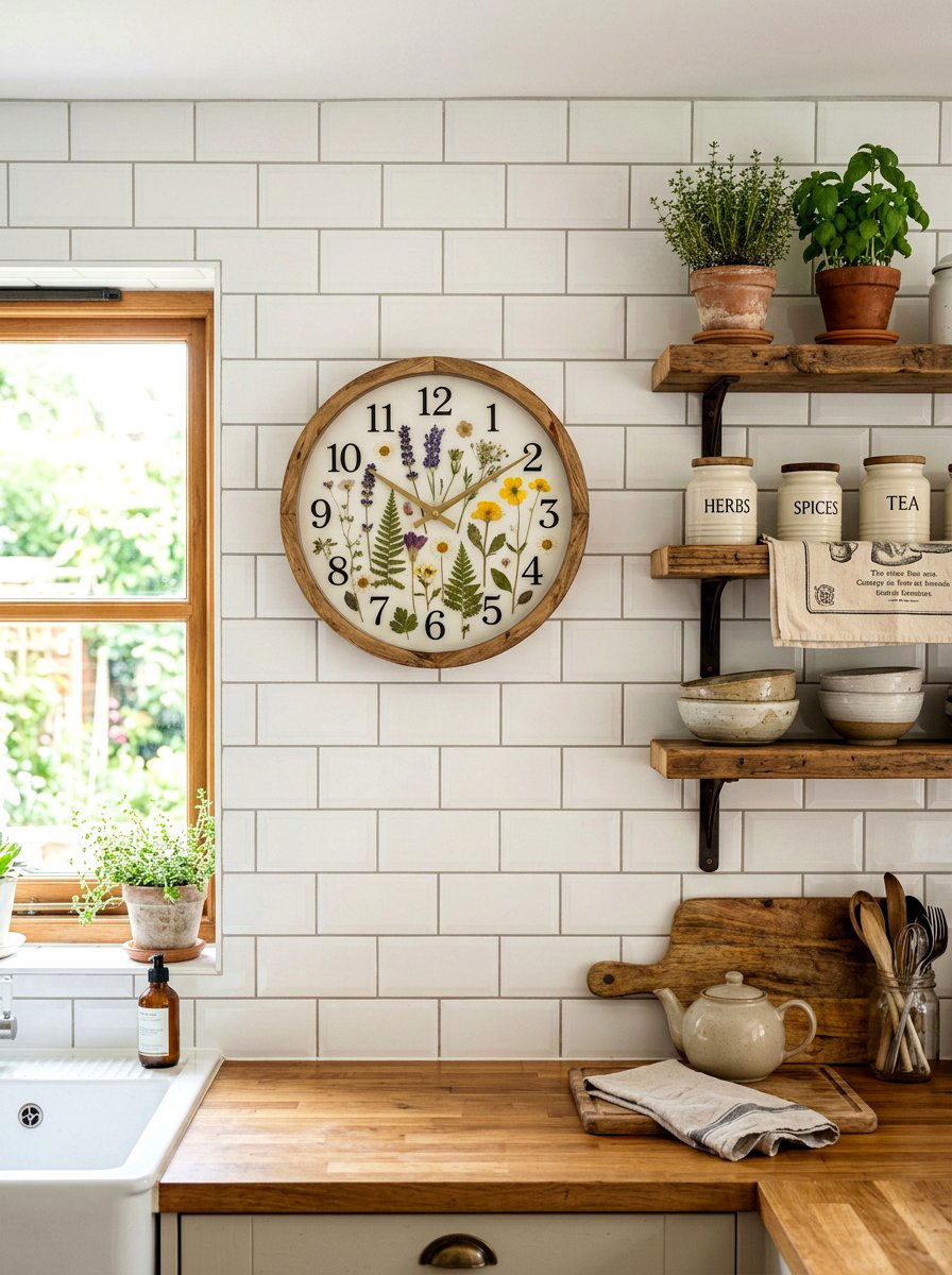 Botanical Wall Clock - 25 Spring Pressed Flower Ideas